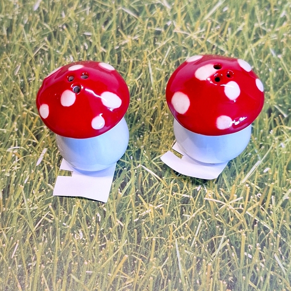 Red White Mushroom Salt and Pepper Shakers NWT Cracker Barrel - Picture 4 of 5
